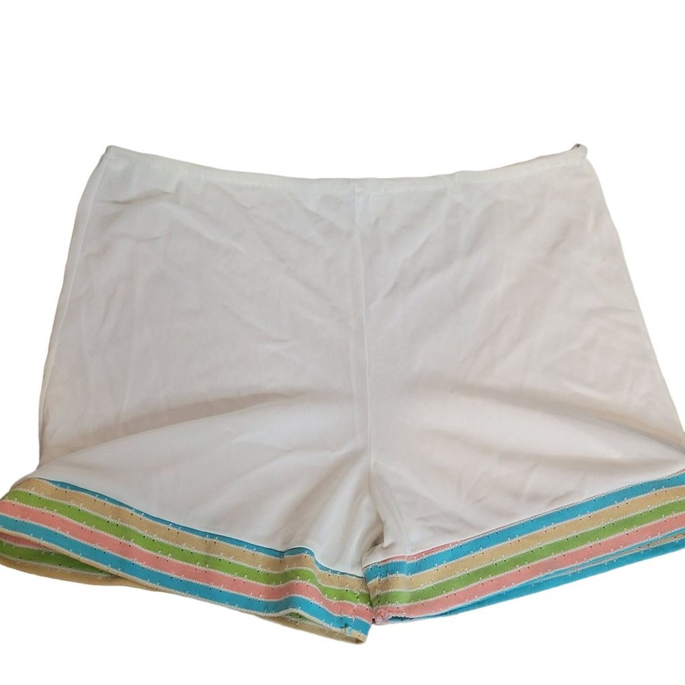 Vintage Nylon Shorts Underwear Bloomers White Stripe Trim Size Sm Alex Colman CA